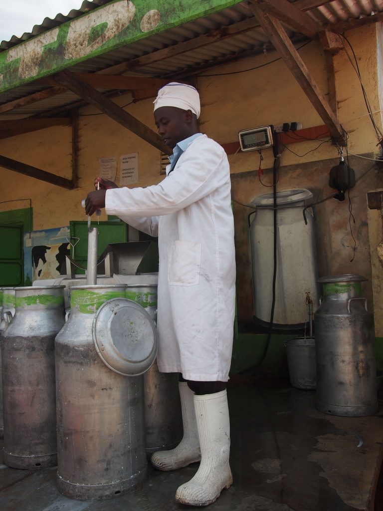 Man testing milk in Kenya